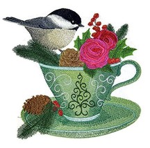 Custom Festival Chickadee and Christmas Tea Embroidered Iron on/Sew Patch [6.9&quot;  - £25.71 GBP