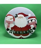 Cookie Tin Box Round Christmas Farm Fresh Santa Claus Snowman Penguin Da... - $10.54 CAD
