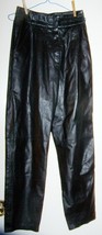 Vintage Toffs Black Leather Pants w/Ruffle at Waist, Pockets-Size 8M-Good Shape - £50.09 GBP