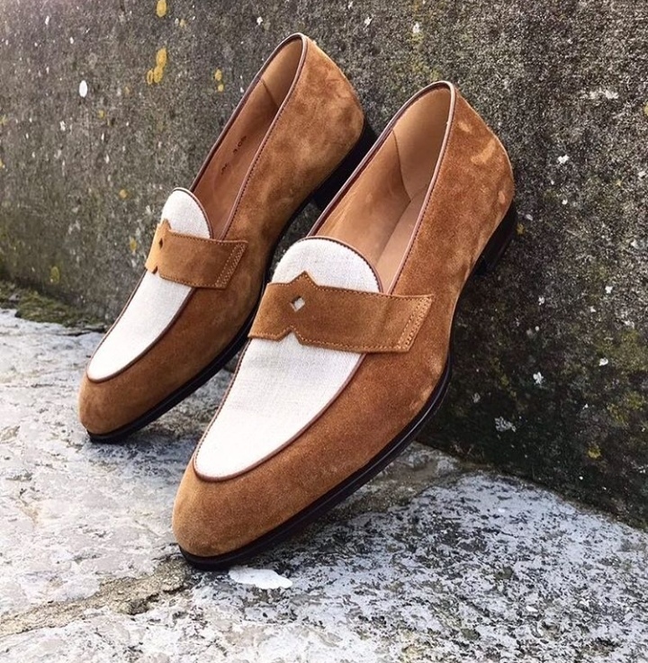 New Handmade Men's Oxford Loafer Shoes, Men's Beige White Suede & Tweed Loafer S