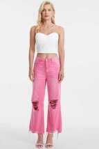 BAYEAS Pink High Waist Distressed Raw Hem Jeans - £43.86 GBP
