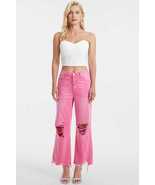 BAYEAS Pink High Waist Distressed Raw Hem Jeans - £43.90 GBP