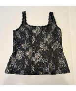 XL White House | Black Market Black &amp; Silver Flower Tank Lace Trim Goth Emo - £20.30 GBP