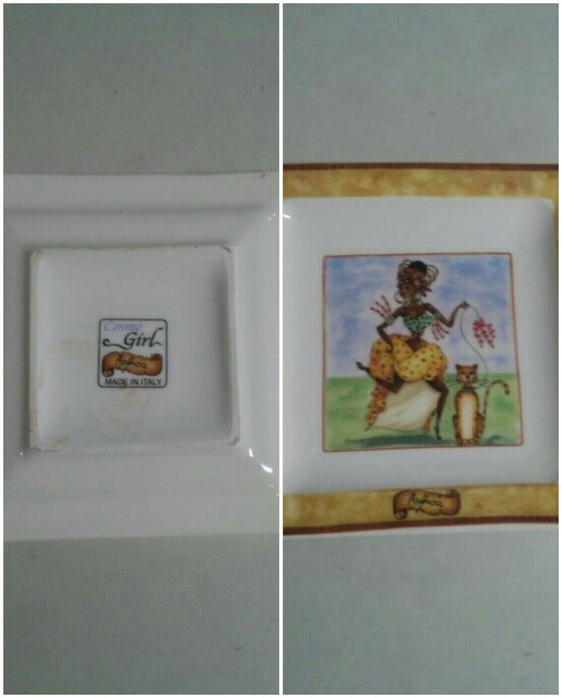 Cute Cosmo Girl Africa Square Porcelain Plate Dish 6.5x6.5 Inch - $11.99