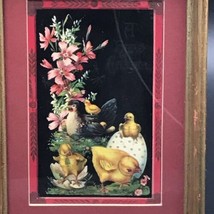 Vintage Happy Easter Hen &amp; Chicks Postcard in Period Style Gold Tone Wood Frame - £12.47 GBP