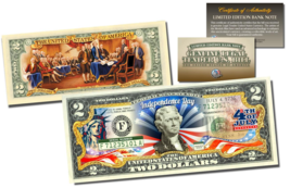 July 4th Independence Day Genuine Legal Tender Us $2 Bill 2-SIDED w/COA &amp; Holder - £11.82 GBP