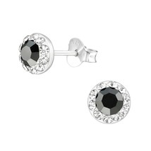 Round 925 Silver Stud Earrings with Crystals - £11.02 GBP