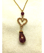 Vintage Avon Textured Heart Purple Pendant Necklace Gold Tone 28" Rope Chain  - £9.35 GBP