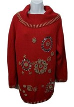 Victoria Harbour Sweater Dress Vintage Red Size M Cowl Neck Embellished Sequined - £22.09 GBP
