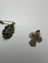 Two Antique Christian Religious Medals LADY MT CARAMEL Charm Pin  BB3 - $21.69 CAD