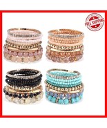 Fashionable 4-Set Bohemian Bracelets: Vibrant Natural Beads &amp; Adjustable... - $538.81 MXN