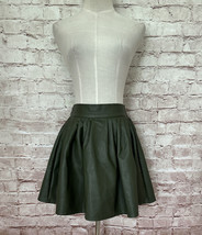 CHERRY KOKO Faux Leather Mini Skirt Pleated Flared Army Green Vegan Size... - $39.00