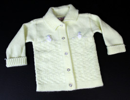 Vintage 1960s Snowman Baby Sweater Blue Bird Orlon Acrylic Yellow - £19.60 GBP