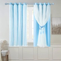 52 X 54 Inch, Light Blue, 2 Pc., Sofjagetq Short Blackout Curtains With Voile - £39.99 GBP