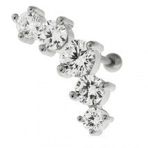 Party Glitter Curved Ear Stud 5 Stone CZ Jewelry Helix Tragus Piercing Earrings - £34.28 GBP