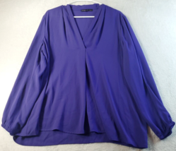 Preston &amp; York Blouse Top Womens Size XL Blue 100% Polyester Long Sleeve V Neck - £13.68 GBP