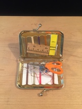 Vintage 60s mini sewing kit with gold snap closure