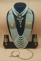 Indian Pearl Necklace Earrings Rani Haar Bollywood Long Choker Nose Ring Wine - £30.29 GBP