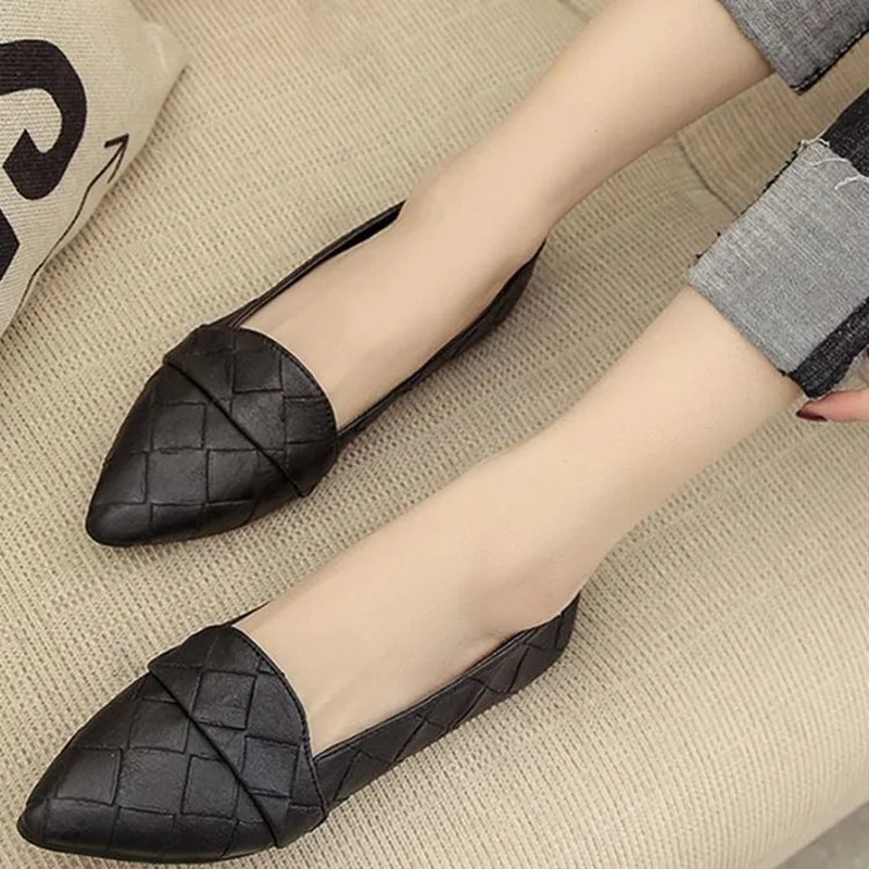 New Women Black Grid Shoes Fashion Spring Autumn Pointed Toe Shallow Casual Shoe - £121.63 GBP