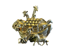 Brooch Pin Noahs Ark Avon Gold Tone Arc Boat With Animals 1.5 Inch by 1.5 Inch - £9.49 GBP