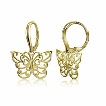  Beautiful 14K Yellow Gold Over Filigree Butterfly Lever back &amp; Dangle Earrings - £65.78 GBP