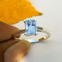 7ct Emeral Cut Natural Blue Aquamarine White Gold Plated Ring for Man &amp; Woman - £64.91 GBP