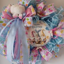 Happy Easter Wreath Pastel Mesh Decor 24x8 Spring Porch Accent - $62.99