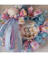 Happy Easter Wreath Pastel Mesh Decor 24x8 Spring Porch Accent - $62.99