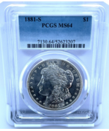 1881-S $1 Silver Morgan Dollar Graded by PCGS as MS64 - $237.60