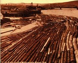 Vtg Postcard 1918 Sepia Tone Log Raft on Willamette River Oregon w Bridge - $19.75