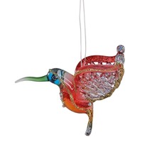 Blown Art Glass Hummingbird Ornament Figurine Orange Red Blue Yellow Glitter - £23.97 GBP