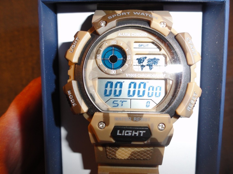 MENS DESERT CAMOUFLAGE SAND TAN MILITARY JUMBO DISPLAY WATCH WATER RESIS... - $45.89