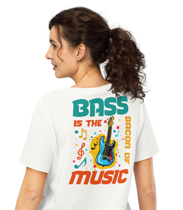 Women’s Organic Ribbed Neck T-Shirt – “Bass” Back Print (Off White) - $54.99