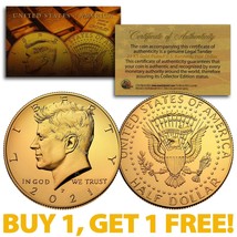 2021-P 24K Gold Gilded Jfk Kennedy Half Dollar Coin (P Mint) Buy 1 Get 1 Free - $13.06