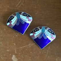 Vintage Meow Signed Cobalt Blue Enamel w Abstract Butterfly at Top Round Triangl - £12.09 GBP