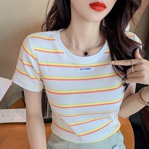 Stripe round collar short sleeve T-shirt female in the new summer  loose on thin - £83.46 GBP