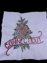 Connecticut Embroidered Quilted Square Frameable Art State Needlepoint Vtg 8.5&quot; - £21.94 GBP