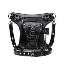 Lder bag black gothic rock steampunk handbag waist pack vintage punk shoulder messenger thumb200