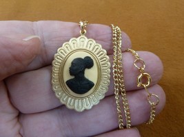 (CA30-14) RARE African American LADY ivory + black CAMEO brass Pendant n... - £20.12 GBP