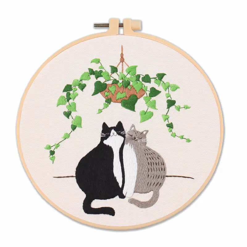 Cat Embroidery Kit For Beginner floral Modern Plant Hand with -with 20cm... - €8,62 EUR