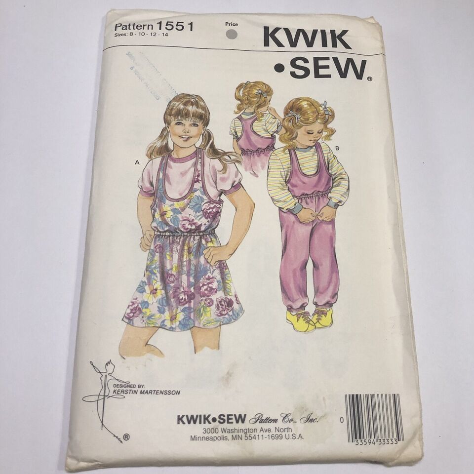 Kwik Sew 1551 Size 8-14 Girls' Jumper Jumpsuit Shirt - $12.86