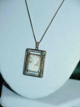 GF Yellow Gold on Sterling Square Cameo Filigree Pendant 16&quot; Chain Antique - £93.44 GBP
