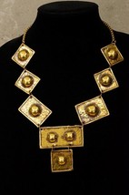 Vintage Artisan Jewelry Brass Brutalist Exart Mexico Geometric Link Necklace - £74.52 GBP