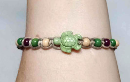 Green Turtle Wood Bead  Hemp Bracelet  handmade jewelry  Kids Girls  - $9.99