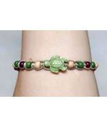 Green Turtle Wood Bead  Hemp Bracelet  handmade jewelry  Kids Girls  - £7.80 GBP