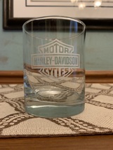 Vintage Harley-Davidson Motor Cycles Emblem Etched Lowball Cocktail Glass - $11.99