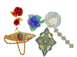Brooch Pins Vintage Lot of 6 Rhinestone Colorful Pendant Costume Jewelry - $34.46