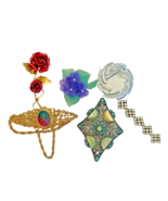 Brooch Pins Vintage Lot of 6 Rhinestone Colorful Pendant Costume Jewelry - £26.95 GBP