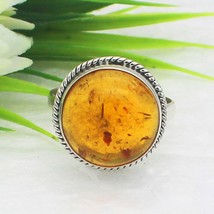 925 Sterling Silver Amber Ring Handmade Jewelry Birthstone Ring Gift For Women - £32.00 GBP