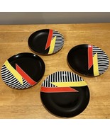 Vtg Fitz &amp; Floyd Accolade Salad Plates Black Stripes Yellow Red Set of 4... - $69.29